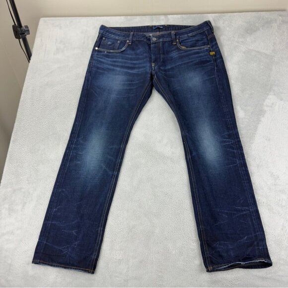 G-Star Men's Sz 42x31 Attacc Low Straight Leg Jeans Button Fly Dark Indigo Blue - Picture 4 of 14